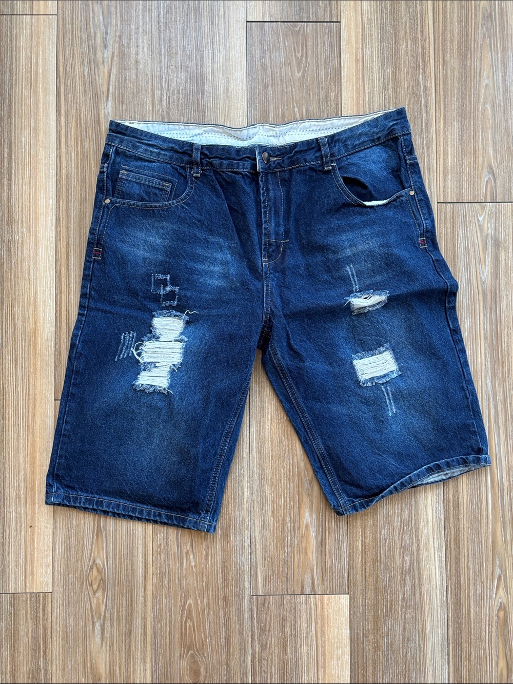 Amazon Men's Dark Blue Distressed Denim Jean Shorts